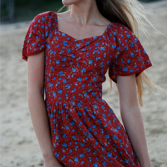 DownEast Serena Dress XS Red and Blue Floral Midi Dress - Picture 5 of 12